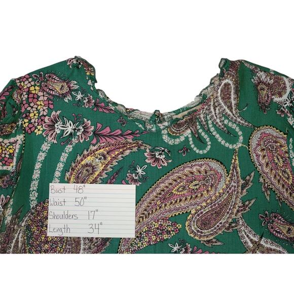 WONDERLY Curvy SZ 2X Midi Boho Peasant Tiered Flowy Paisley Green - Picture 4 of 7